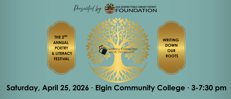 Digital invitation image with literacy connection logo, title and date of event. 